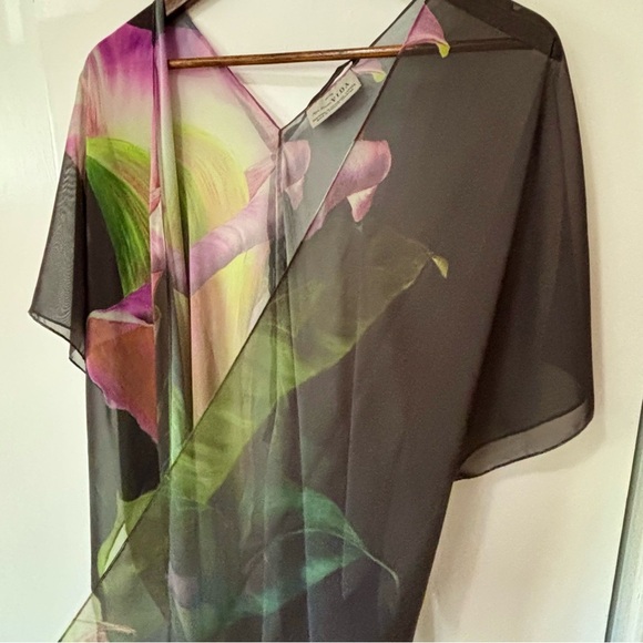 VIDA| Exquisite Sheer Wrap Shawl Open Cardigan w/Calla Lily Design on Black O/S - Picture 4 of 8